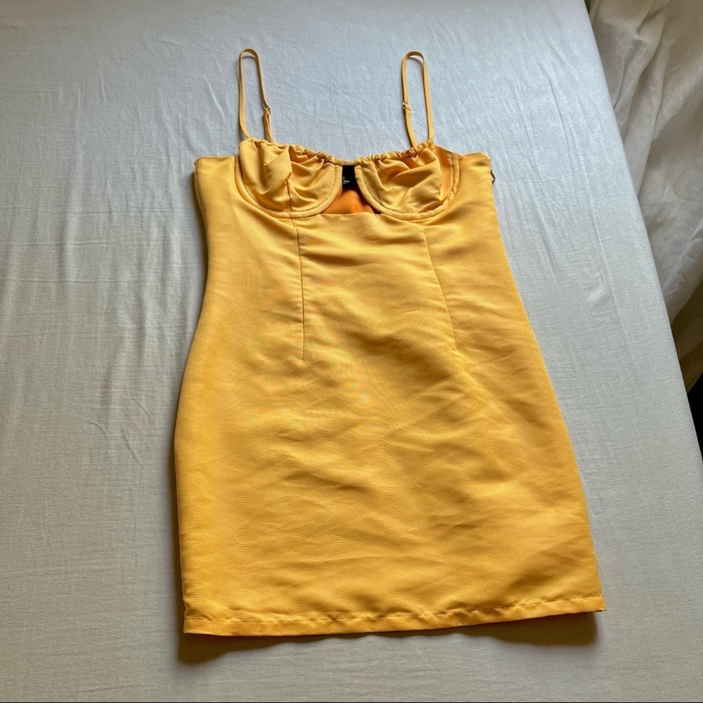 H:ours mustard yellow cutout front detail sleeveless mini dress